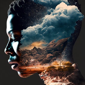 Printable Wall Art | Afrofuturism | Double Exposure | Afrocentric art | INSTANT DOWNLOAD | African art | Wall Décor