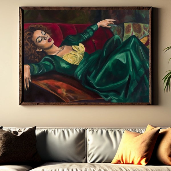 5 Printable Wall Art | Decadent Young Woman, After the Dance, Ramon Casas Inspired | Lady Lying on Couch Painting | Modern Art Print