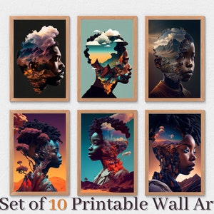 10 arte da parete stampabile, doppia esposizione, cielo, afroamericano, arte afrocentrica, DOWNLOAD IMMEDIATO, arte africana, arte nera, uomo nero,