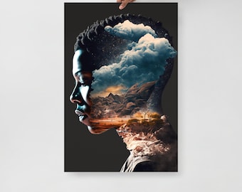 Afrocentric, Afrofuturism, POSTER, Afrofuturism art, Africa, Afrofuturistic, surreal, Wall art, double exposure