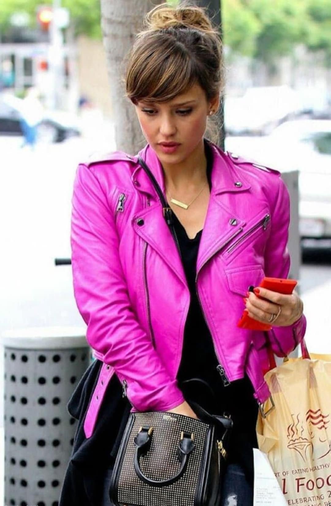 Pink Biker Style Women Fashion Leather Jacket