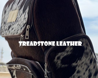 Leather Diaper Bag with Personalized name tag |Cowhide Large Backpack Bag Gift for Mom, Kids, Toddlers, Travel Backpack Bag