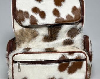 Personalized Cowhide Leather Diaper Backpack: Hair-on Hide Travel Bag