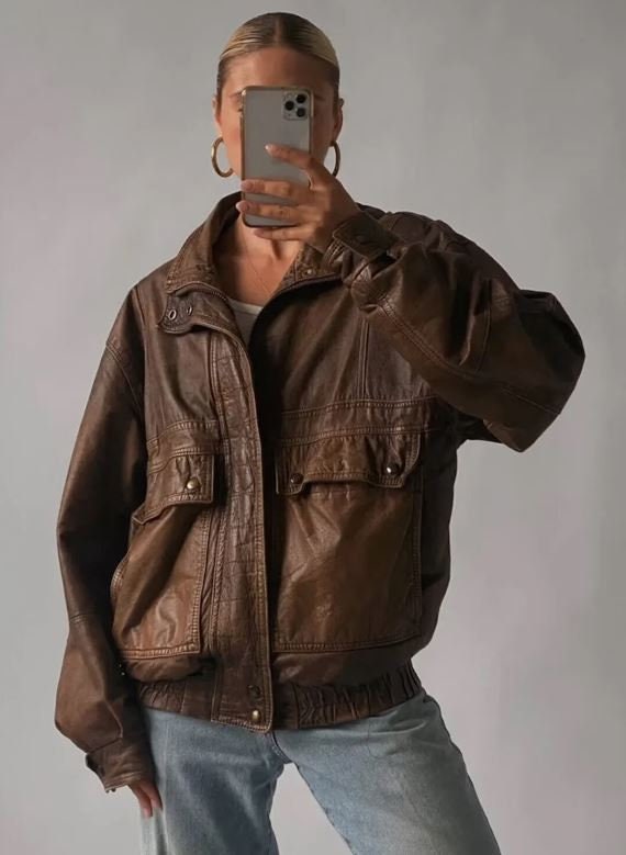 90s Leather Bomber - Etsy