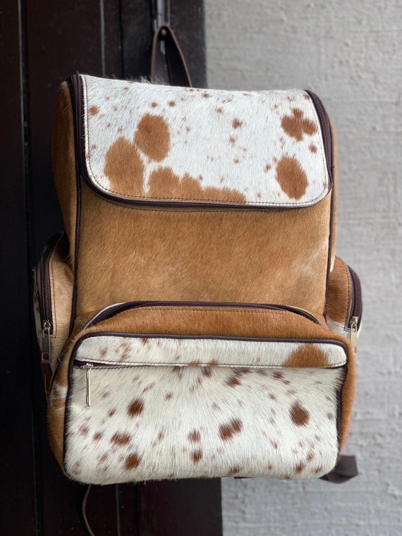 Tan & White Pony Fur Leather Backpack: Stylish Travel  display picture 3