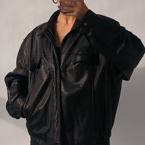 Veste droite surdimensionnée vintage pour femmes des années 90, veste en cuir pour femmes, veste de motard pour femmes, veste en cuir surdimensionnée pour femmes, cuir pour femmes
