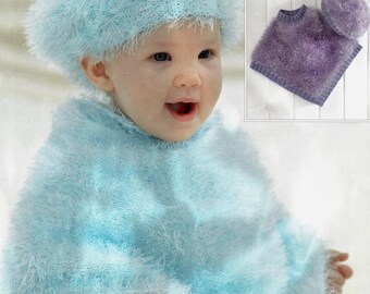 PDF Knitting Pattern DK Baby/ Toddler /Girls Poncho with Matching  Sizes 16