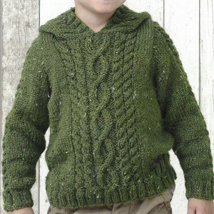 PDF Knitting Pattern - Aran - Boys Cable Hoodie, Boys Cable Sleeveless Top, 20 to 30 chest Instant Download English Language