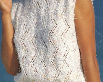 PDF Knitting Patterns - Ladies DK cotton summer top, sleeveless top, 30" to 40". Instant Download, English Language.