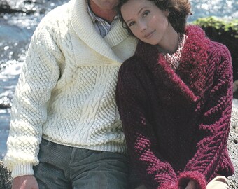 PDF Knitting Pattern - Aran - Mens Ladies Bramble St and Cable Crossover Neck Jumper. Sizes 30" to 48" Chest, Instant Download