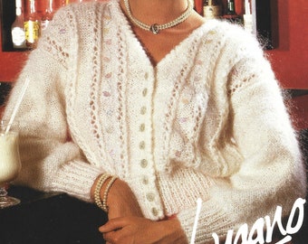 PDF Knitting Pattern - DK - Ladies Delicate Brushed DK V Necked Picot Edged Cardigan Sizes 32" to 40" chest English Language