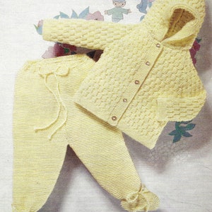 PDF Knitting Pattern - DK - Baby / Toddler Hooded Jacket and Knitted Leggings with Feet. Sizes 18&quot; to 20&quot;.  Instant Download