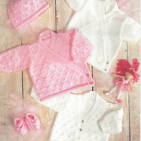 PDF Knitting Pattern - DK - Baby Crossover Cardigan V Necked Cardigan Short Sleeved Cardigan Knitted Hat shoes English Language
