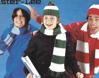PDF Knitting Pattern - DK - Ladies Mens Boys Girls Football Scarf, Hat Balaclava, Gloves and Leg Warmers. Sizes Childs, Ladies, Mens.