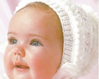 PDF Knitting Pattern - DK - Baby Girl Bonnet with Picot Edging 4 Sizes 0 - 11 months to 7 to 10 years English Language