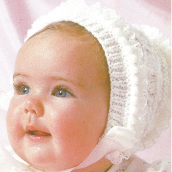 PDF Knitting Pattern - DK - Baby Girl Bonnet with Picot Edging 4 Sizes 0 - 11 months to 7 to 10 years English Language