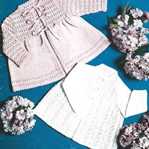 PDF Knitting Patterns - Baby QuickKnit Matinee Coats, One with Picot Edge, One with Feather Stitch. Instant Download, English Language
