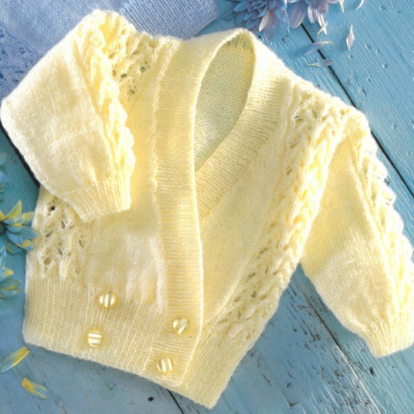 PDF Modèles de tricot - Bébé 3 fils, pull/gilet à col rond et empiècement en dentelle, gilet croisé de 16 po. à 22 po. Téléchargement instantané