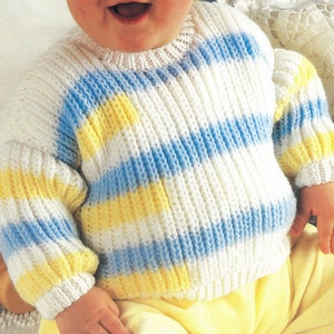 PDF Knitting Patterns - Baby&#39;s/ Toddler&#39;s fisherman&#39;s rib round necked jumper, 18&quot; to 24&quot;. Instant Download, English Language.