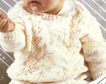 Patrón de tejido PDF - Jersey de cuello redondo para bebé DK, cárdigans de cuello redondo, tallas de 18" a 22". Descarga instantánea