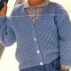 PDF Knitting Patterns - Girls lacy v necked cardigan, 22&quot; to 26&quot;. Instant Download, English Language.
