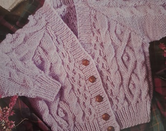 PDF Knitting Pattern - Aran Baby Toddler Round and V Necked Cable Cardigans With Bobble Sizes 18" to 26". English Language. Instant Download