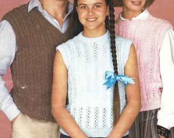 PDF Knitting Pattern- DK - Men and Ladies V Necked Jumpers with Fairisle Detail. Sizes 32" to 46" Chest, Instant Download