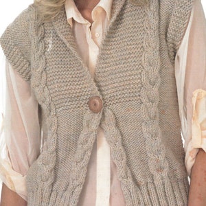 PDF Knitting Pattern - Chunky - Ladies Cable Chunky Waistcoat / Button Sleeveless Top knitted in 5 sizes 28&quot; to 46&quot; chest English Language