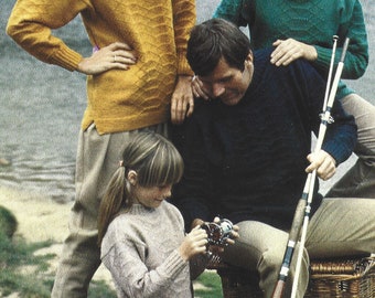 PDF Knitting Pattern - Guernsey 5 ply - Family Round Necked Long Fishermans Rib Jumper. Sizes 22" to 48", Instant Download