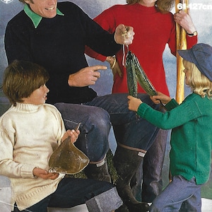 Patrón de tejido PDF - Guernsey 5 capas - Jersey familiar con cuello tipo polo y cuello redondo de largo largo con lados divididos. Tamaños de 24" a 50", Descarga instantánea