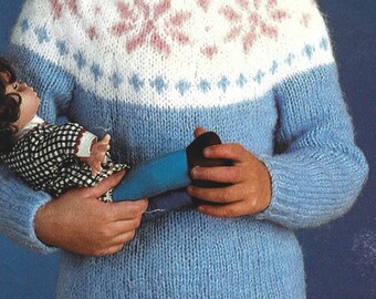 PDF Knitting Pattern - Chunky - Children's Round Necked Jumper with Fair Isle Yoke.  Sizes 22" to 30". Instant Download