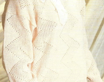 PDF Knitting Pattern - 4 Ply - Ladies Round Necked Jumper with Zig Zag Stitch Detail Sizes 32" chest to 42".  Instant Download