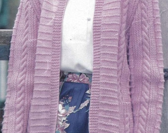 PDF Knitting Pattern- Aran - Ladies / Girl Aran Long Line Small Amount Cabling Cardigan. Modern Aran Sizes 28" to 38" chest Instant Download