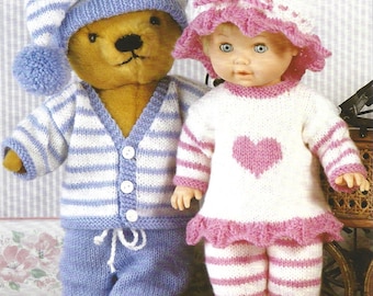 Patrón de tejer PDF - DK - Muñecas/Pijamas de punto Teddy, Teddy/Muñeca Gorro para dormir 12 a 22 Muñeca alta Idioma Inglés