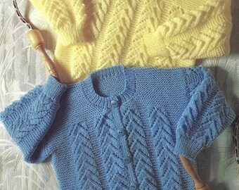 PDF Knitting Pattern - DK / 4 ply - Girls / Boys Round Necked Jumper and Cardigan. Sizes 22 to 30 chest, Instant Download