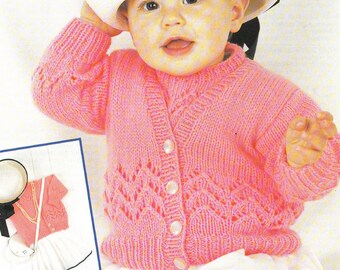 PDF Knitting Pattern - DK -  Baby / Toddler / Girls Matching Round Necked Jumper V Necked Cardigan 18" to 29" English Language