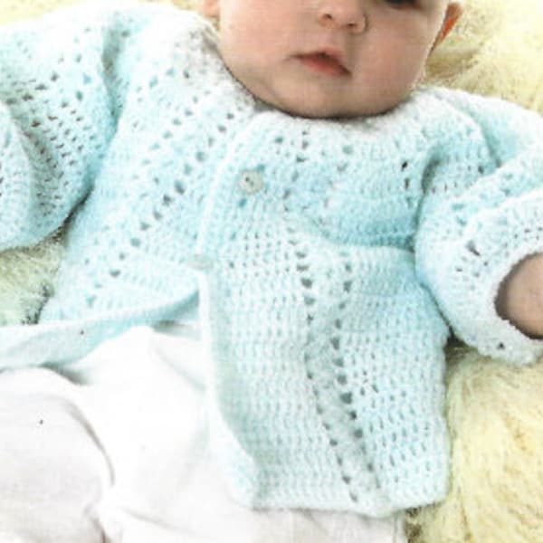 PDF Crocheting Patterns - Baby 4 ply, lacy short crossover cardigan, lacy matinee coat, 3 - 6 month old. Instant Download