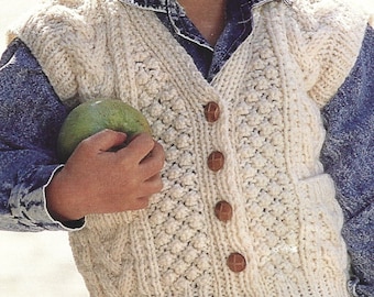 PDF Knitting Pattern - Aran Baby Toddler Childrens V Necked Waistcoat Sizes 18" to 24". English Language. Instant Download