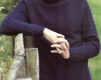 PDF Knitting Pattern - DK - Men's Round Necked Jumper with Cable Up The Sleeve. In sizes 36" to 42" chest. Instant Download.