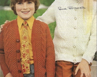 PDF Knitting Pattern - DK - Boys, Girls Round and V Necked Cardigan with Cable Panels. Sizes 26" to 30" Instant Download