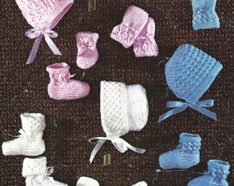 Patrón de tejido PDF - DK 3 juegos de gorro, manoplas y patucos Tallas desde el nacimiento hasta los 12 meses. Idioma en Inglés. Descarga instantánea