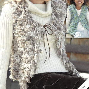 PDF Knitting Patterns - Chunky - Ladies/Girls Funky Easy Knit Waistcoat Quick to Knit 5 sizes 24&quot; to 42&quot; Instant Download, English Language.