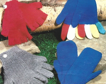PDF Knitting Pattern - DK - Ladies Mens Boys Girls Mittens, Gloves and Fingerless Gloves. Sizes Childs, Ladies, Mens. Instant Download