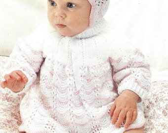 PDF Knitting Patterns - Baby 4 ply, Baby DK, Knitted 4 ply Dress, Knitted DK Baby Dress, Baby Dress 16 - 20 months. Instant Download