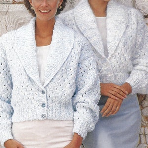 PDF Knitting Patterns - Ladies Chunky Jacket with large collar, 30&quot; to 40&quot;. Instant Download, English Language.