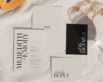 Wedding Invitation Suite Template Editable Photo Invite Set Minimal Details & RSVP Cards Printable Canva Wedding Bundle Instant Download