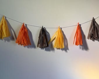 Autumn Tissue Paper Tassel Garland, Thanksgiving Decor