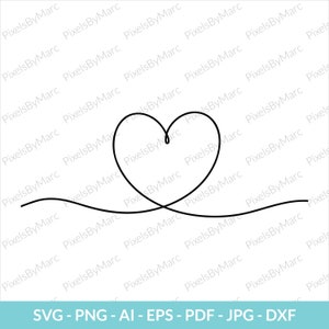 Kontinuierliche Einlinienzeichnung Herz, Herz aus einer Linie gemacht, Herzlinie, Handgezeichnetes Herz, Herz SVG, PNG, EPS, Dxf, Sofort Download, Herz