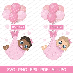 It’s a Girl Digital Download Bundle, Baby Girl Announcement, Baby Shower SVG PNG EPS Pdf, Gender Reveal Instant Download