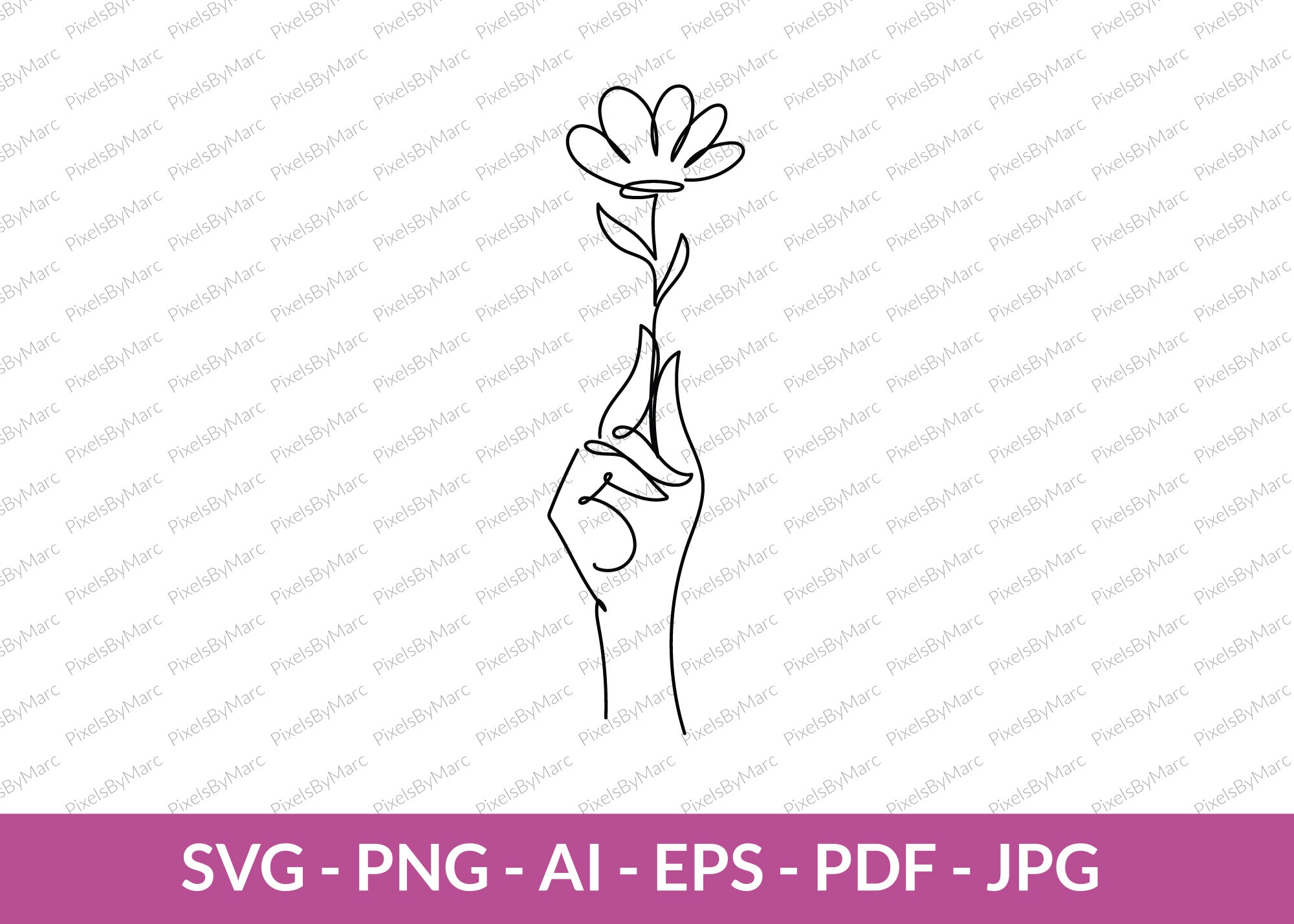 Continuous One Line Drawing Hand With Flower, Hand Flower Line, Tattoo ...